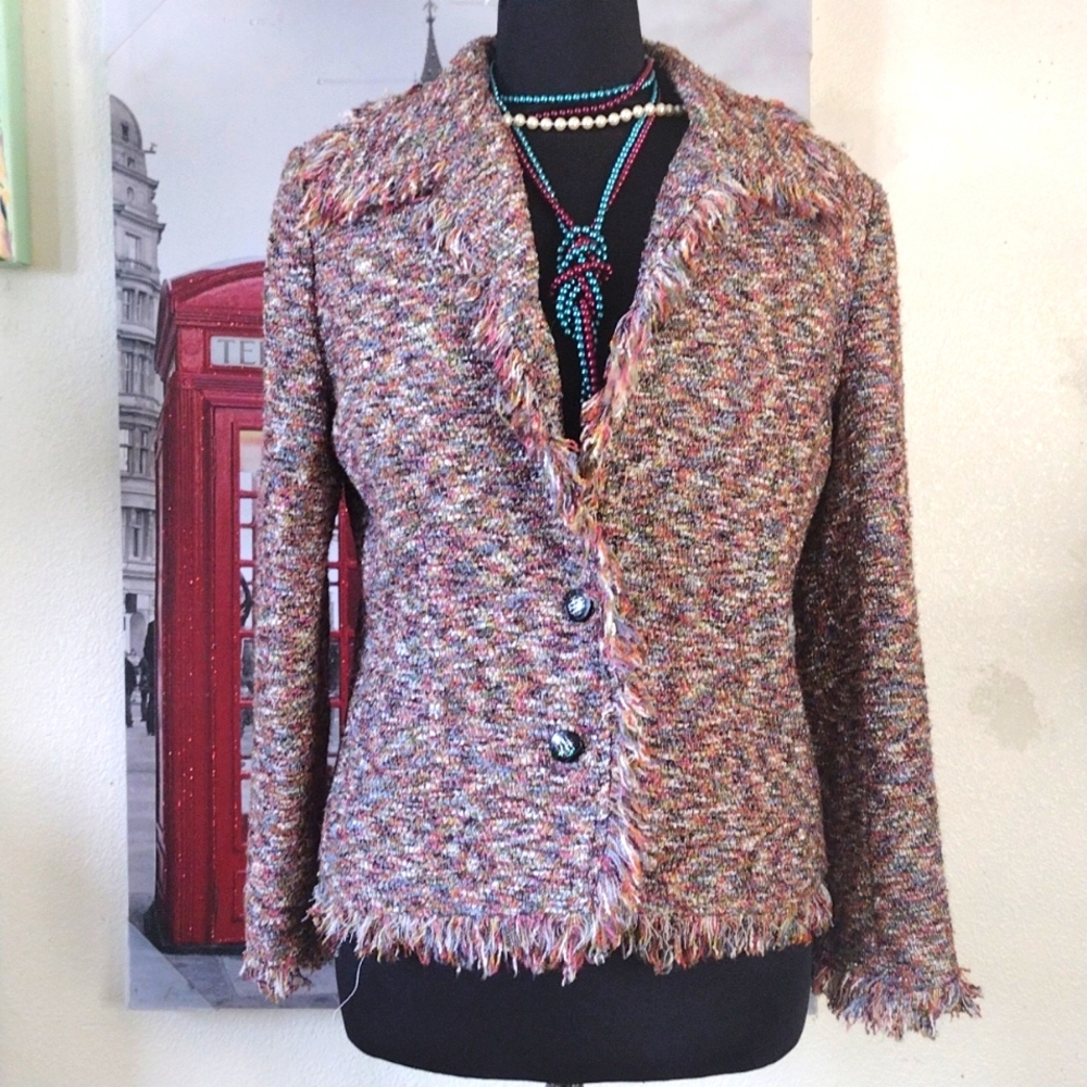 JPC Burgundy Grey and Cream Tweed Style Blazer Jacket